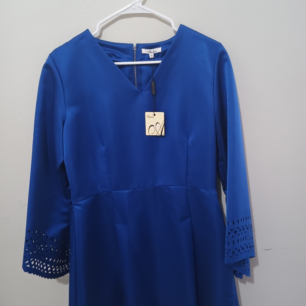 Classic V-Neck Long Sleeve Dress in Royal Blue by Nicole Miller